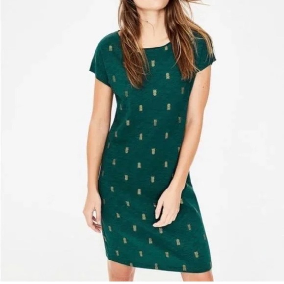 Boden Paulina green jersey dress with gold pineapple size 4. - Picture 1 of 8